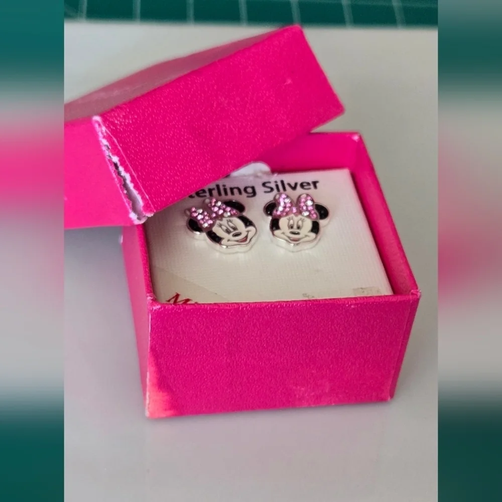 Disney Minnie Mouse Sterling Silver Earrings - Pink and Black